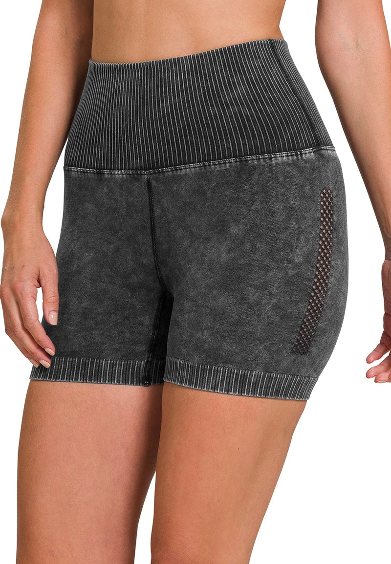 Ash Black Washed Biker Shorts