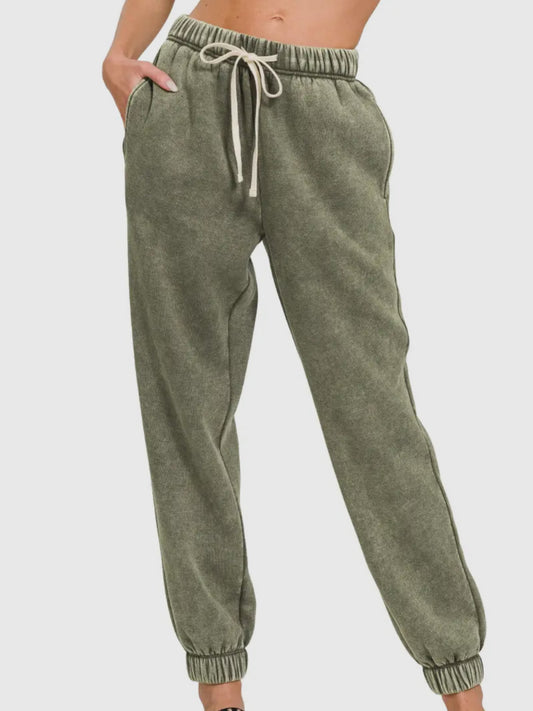 Olive Mineral Wash Joggers