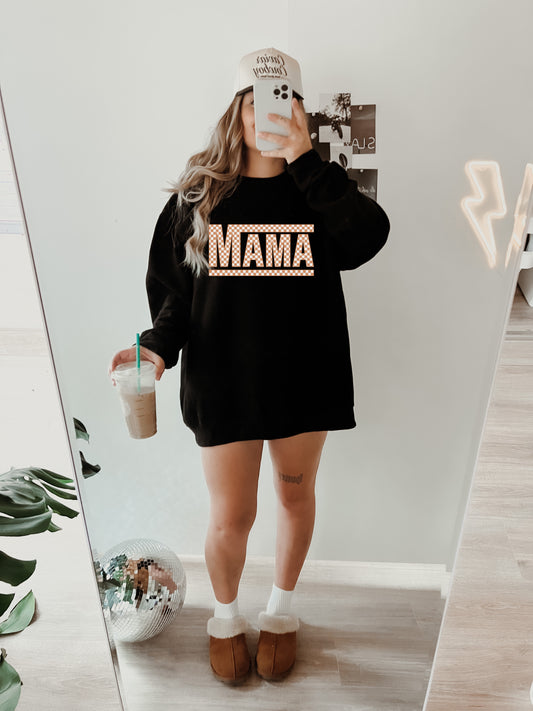 Tan Checkered Retro Mama Crew