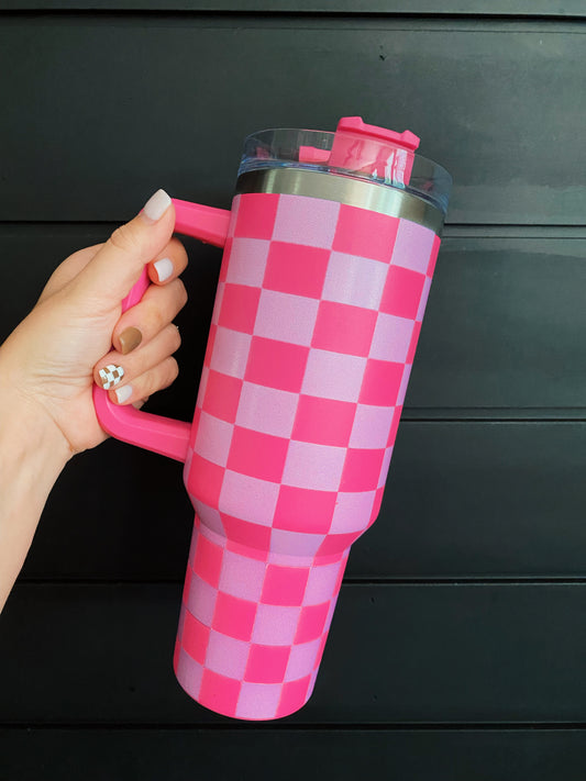 Pink Checkered 40oz Tumbler