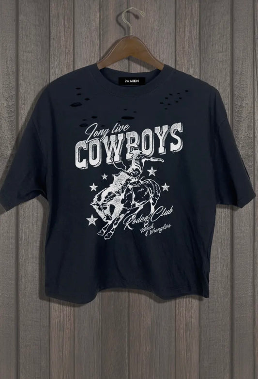 Long Live Cowboys Distressed Crop