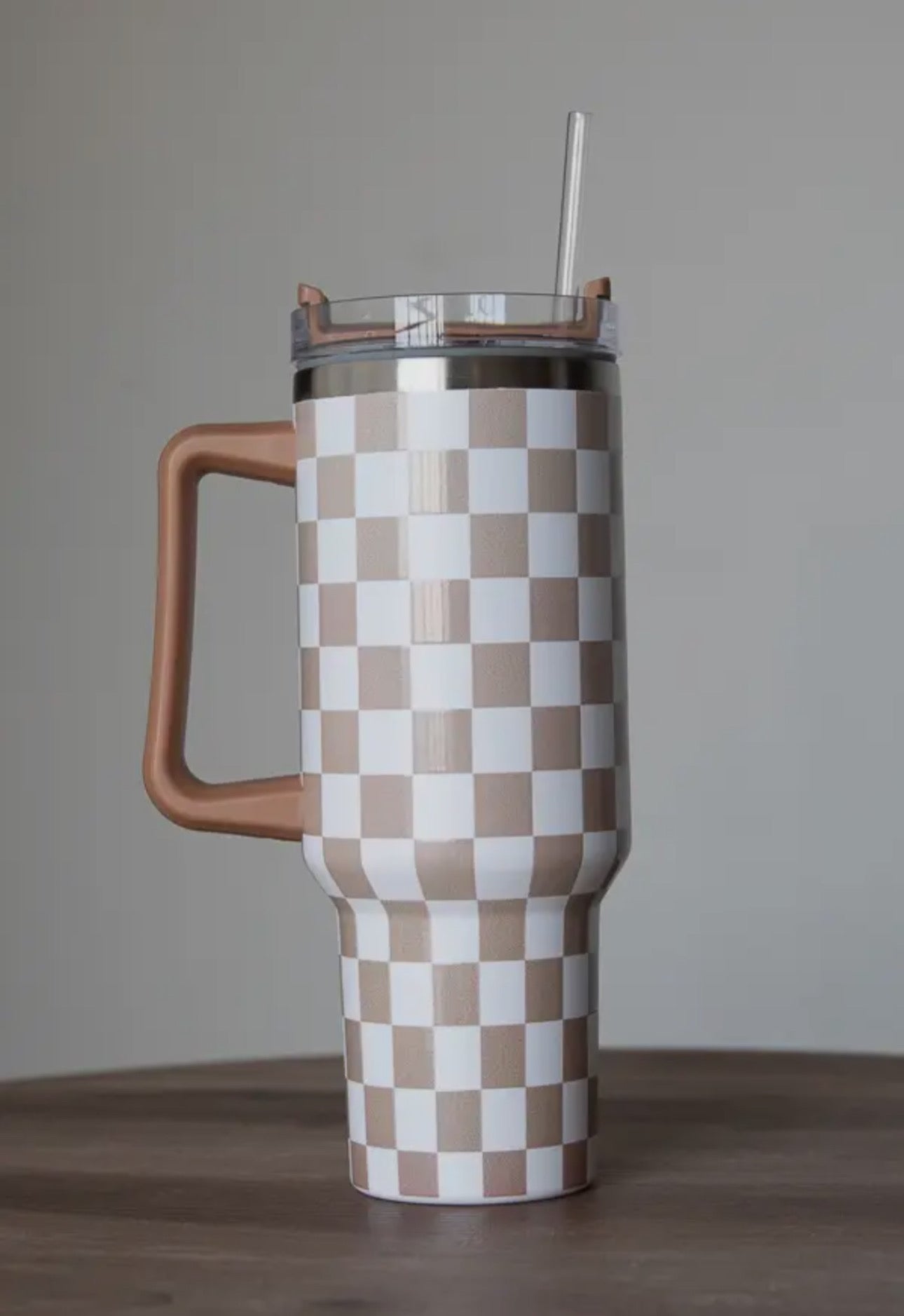 Tan Checkered Tumbler